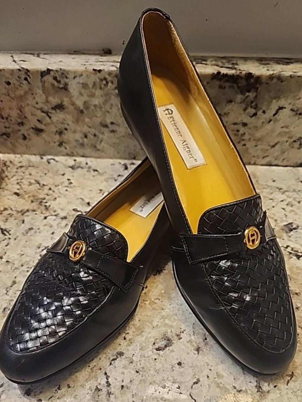 Etienne Aigner Black Woven Leather Loafer Shoes Women's 10N NWOB
